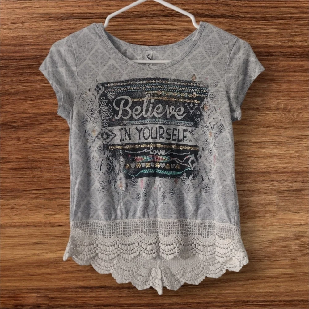 Girls Knit Works Gray Graphic Tee Suze XL